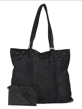 Prada Black Perforated Tote with Removable Pouch/ Beach Bag